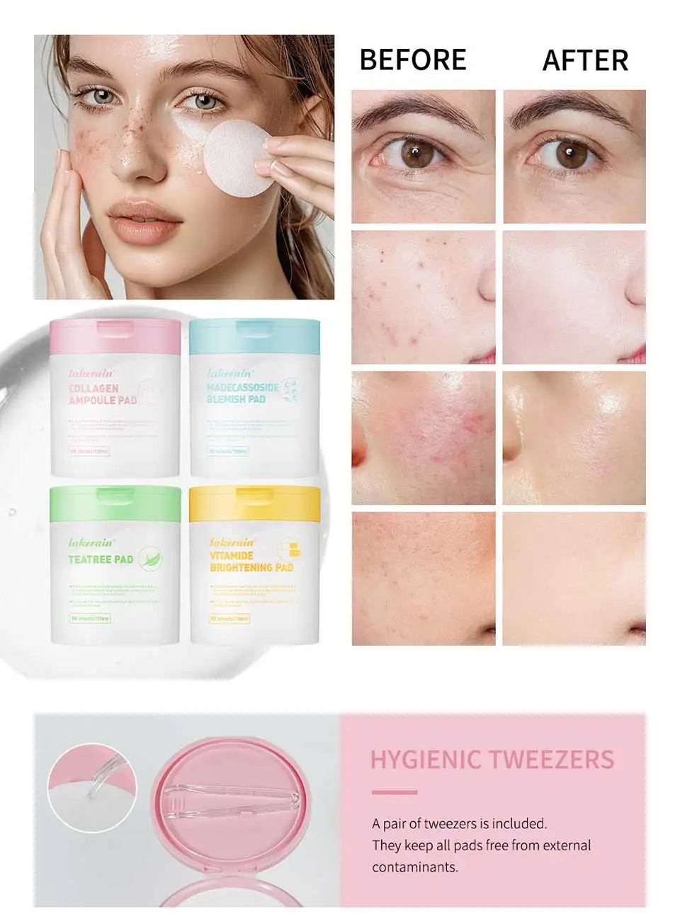 Lakerain Makeup Cotton Pad Teatree Pad Facial Toner Soothing Cotton Pad Calm Sensitive Skin Mild Texture Cotton Pad