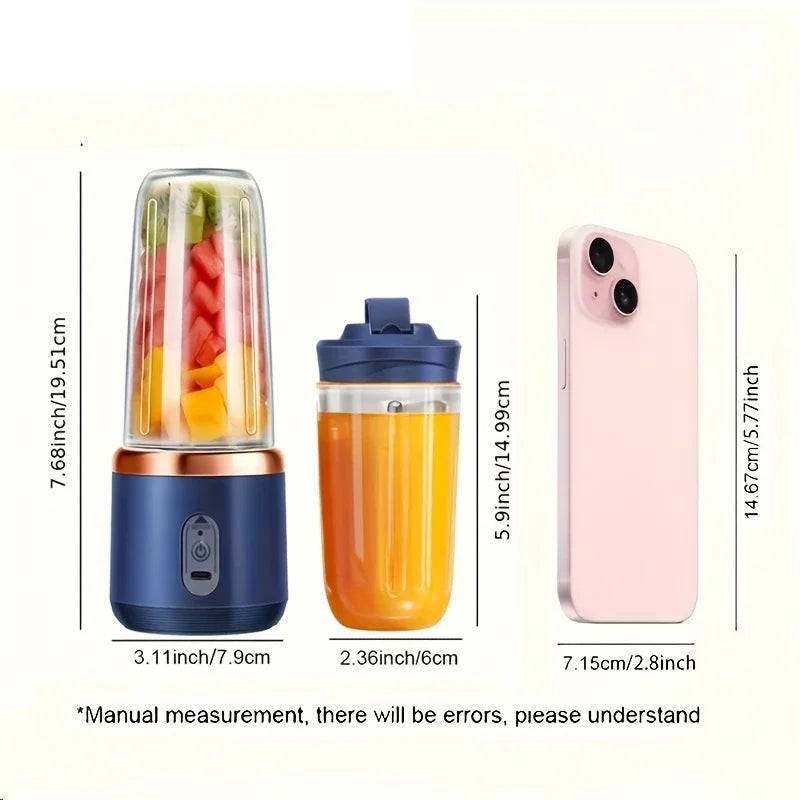 Portable 6 Blade USB Rechargeable Juicer Cup with Dual Travel Cups