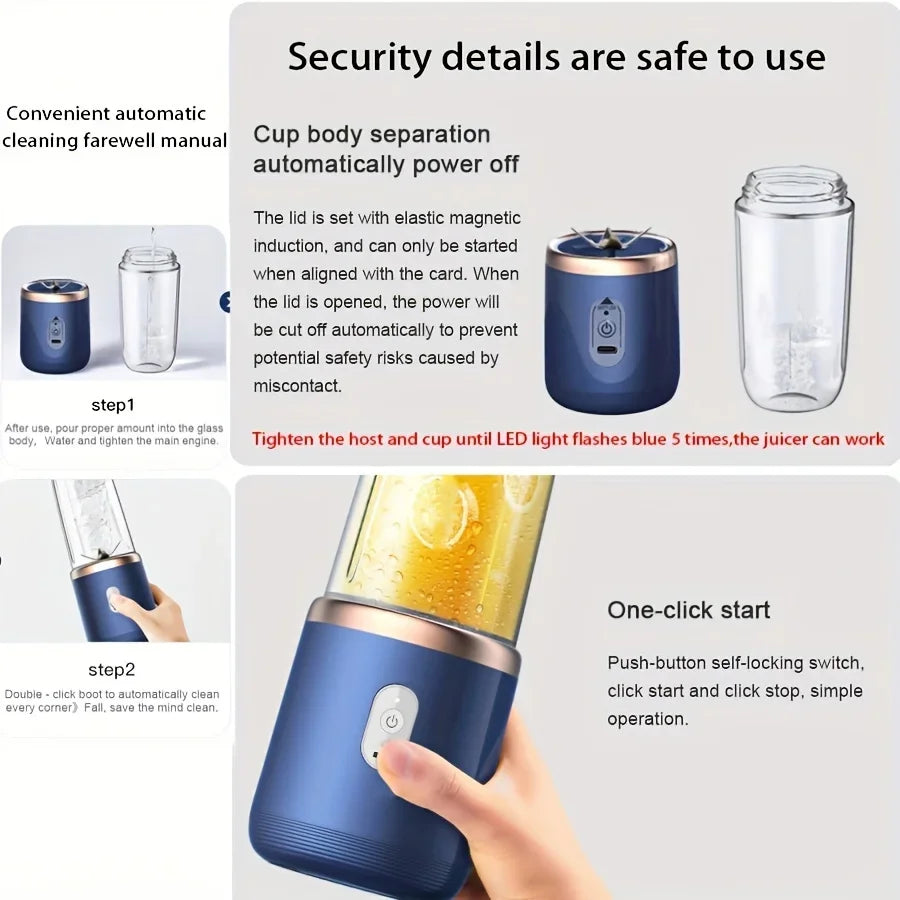 Portable 6 Blade USB Rechargeable Juicer Cup with Dual Travel Cups