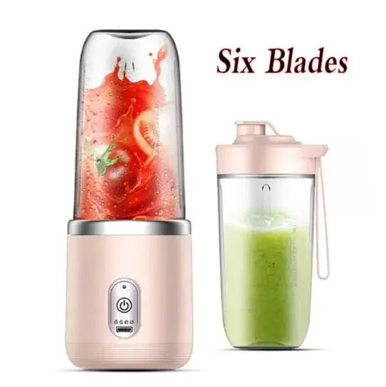 Portable 6 Blade USB Rechargeable Juicer Cup with Dual Travel Cups